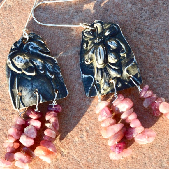 Antique Obsessions Jewelry - Pink Tourmaline Antique Sterling Silver Earrings